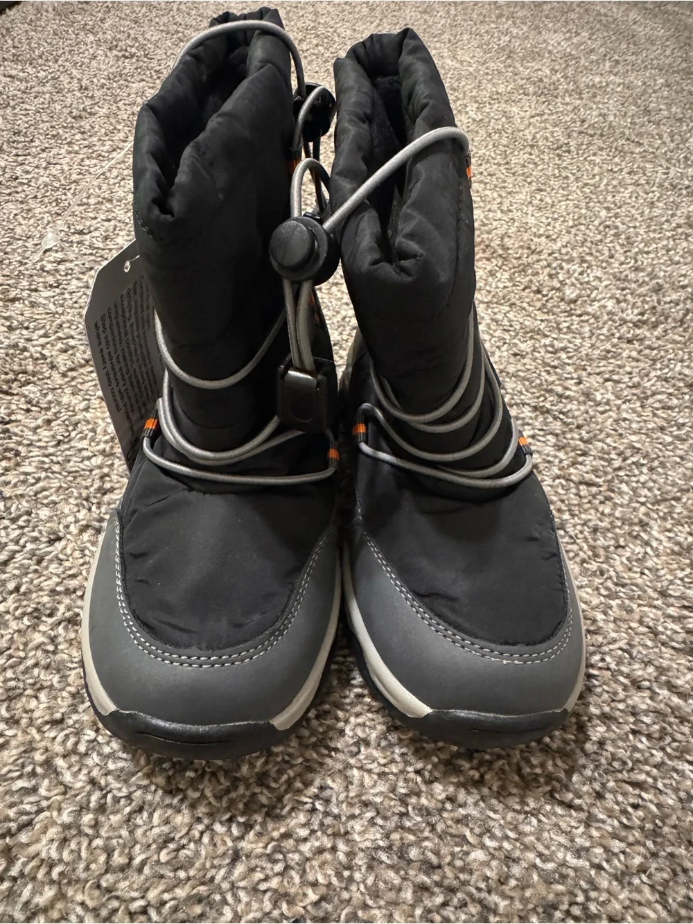 Kids Black and Gray Winter Boots with Orange Accent